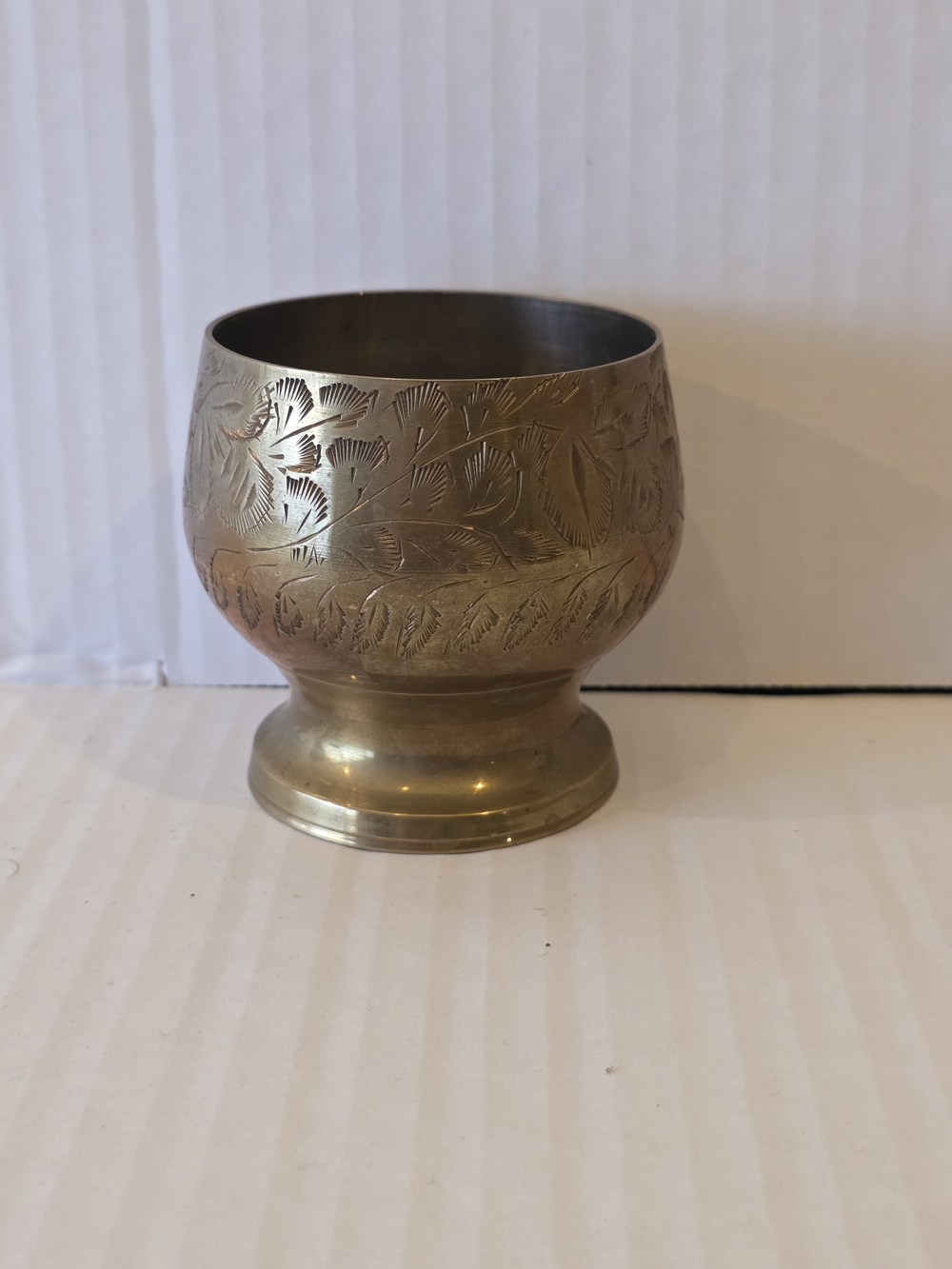 Vintage Brass Etched Decorative Cup - Gold